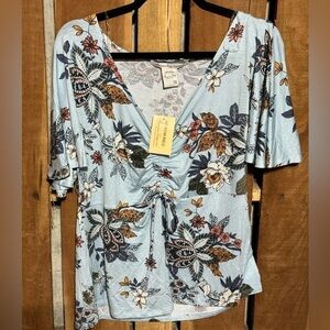 NWT American Rag Ruched Flutter Sleeve V Neck Top - Juniors Size 1X